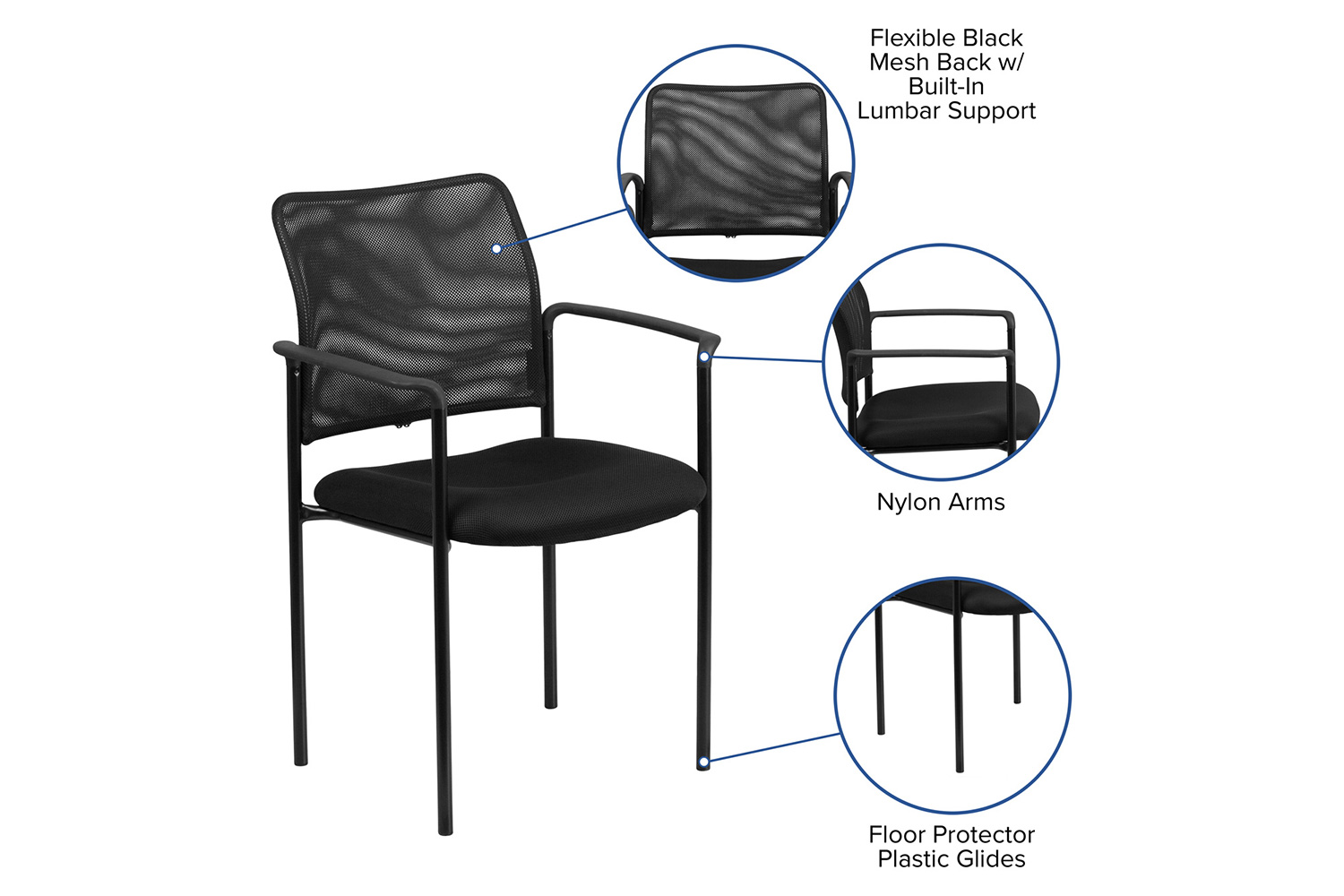 BLNK Jana Comfort Black Mesh Stackable Steel Side Chair - with Arms