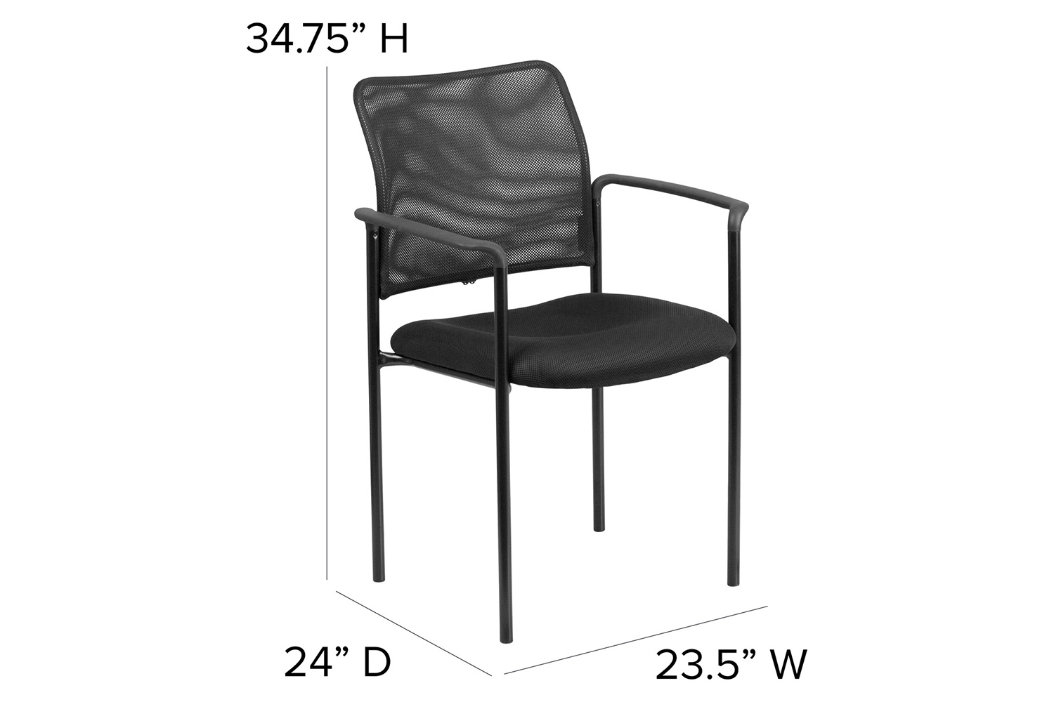 BLNK Jana Comfort Black Mesh Stackable Steel Side Chair - with Arms