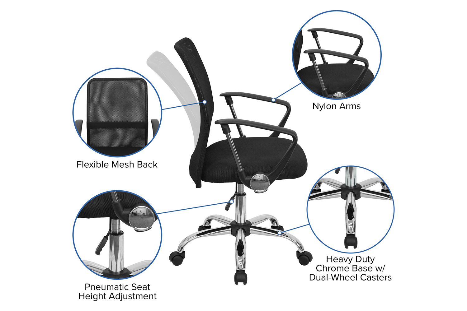 BLNK - Jenkins Mid-Back Mesh Swivel Task Office Chair with Lumbar Support Band and Arms