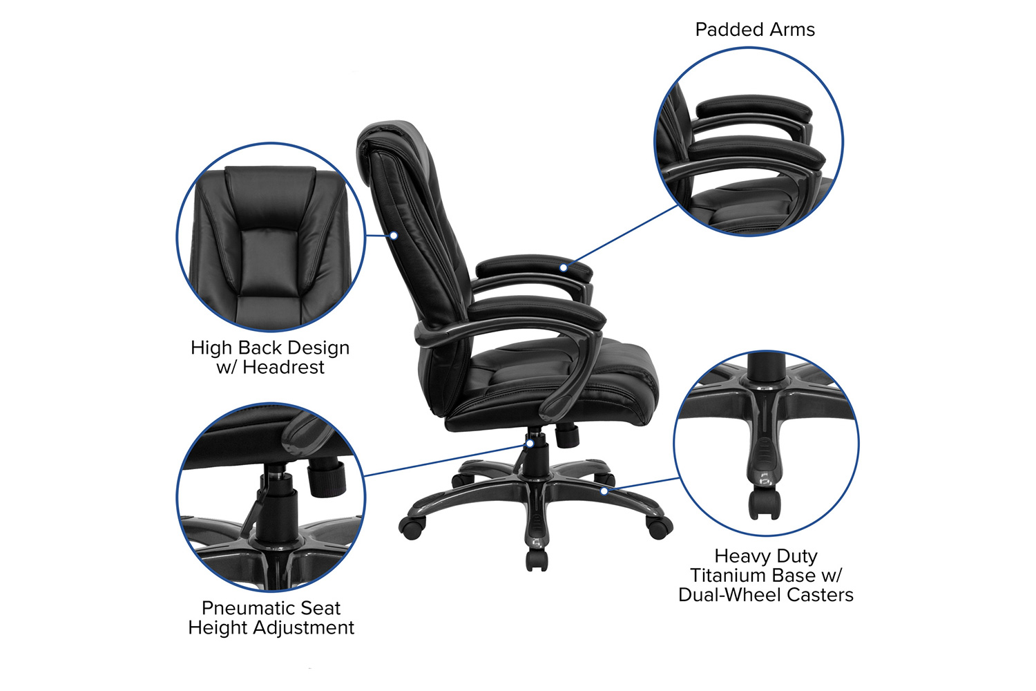 BLNK - Oma LeatherSoft High-Back Layered Upholstered Executive Swivel Ergonomic Office Chair with Smoke Base and Arms