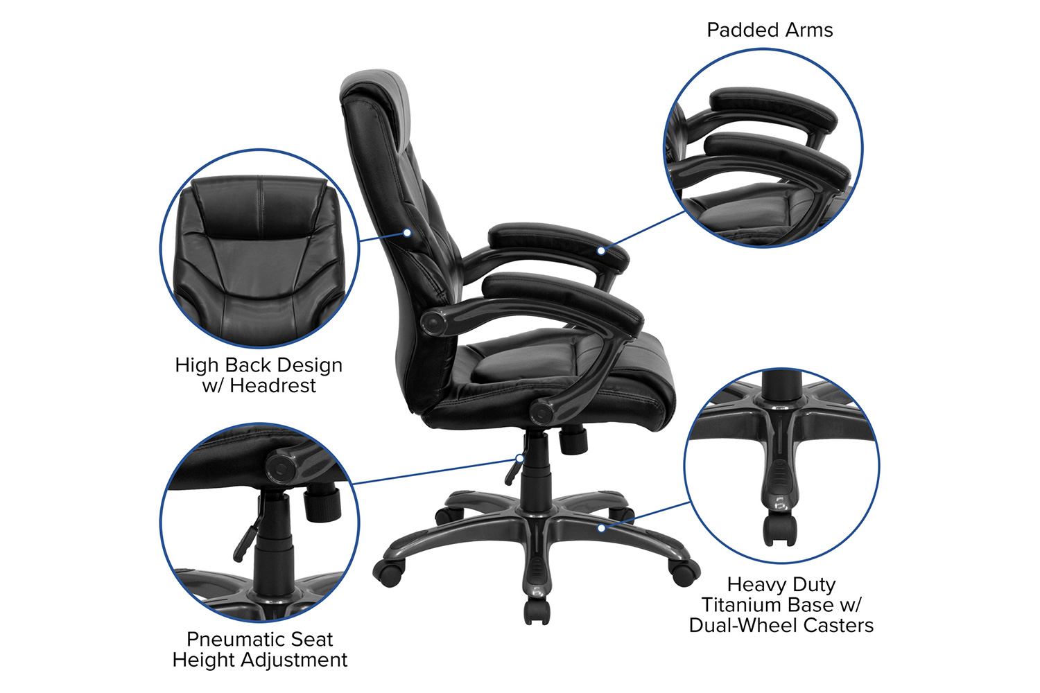 BLNK - Greer LeatherSoft High-Back Executive Swivel Ergonomic Office Chair with Arms