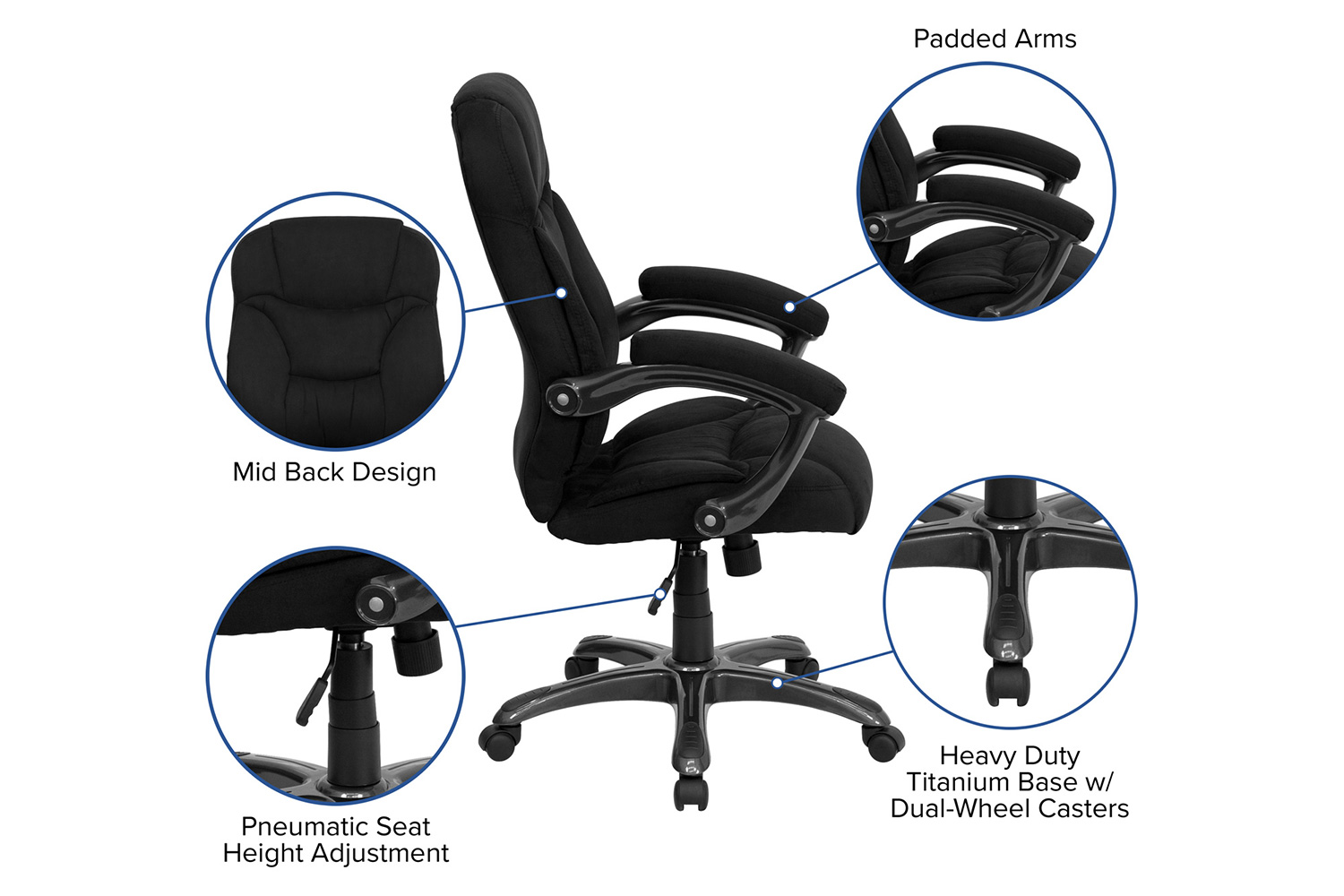 BLNK Jessie Microfiber High-Back Contemporary Executive Swivel Ergonomic Office Chair with Arms - Black