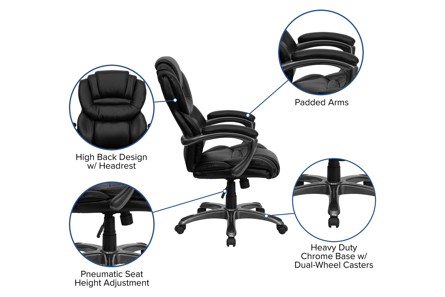 BLNK Stella LeatherSoft High-Back Executive Swivel Ergonomic Office Chair with Arms - Black