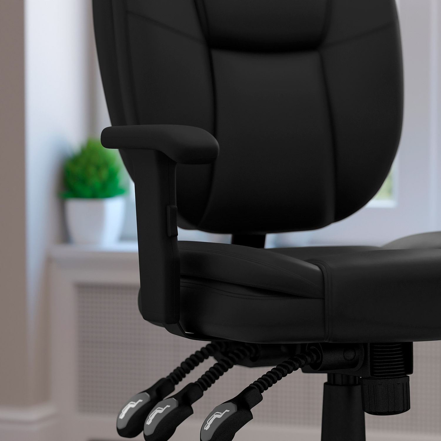 BLNK Caroline LeatherSoft Multifunction Swivel Ergonomic Task Office Chair with Pillow Top Cushioning - Black, with Arms