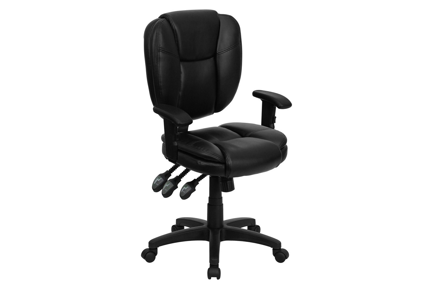 BLNK Caroline LeatherSoft Multifunction Swivel Ergonomic Task Office Chair with Pillow Top Cushioning - Black, with Arms