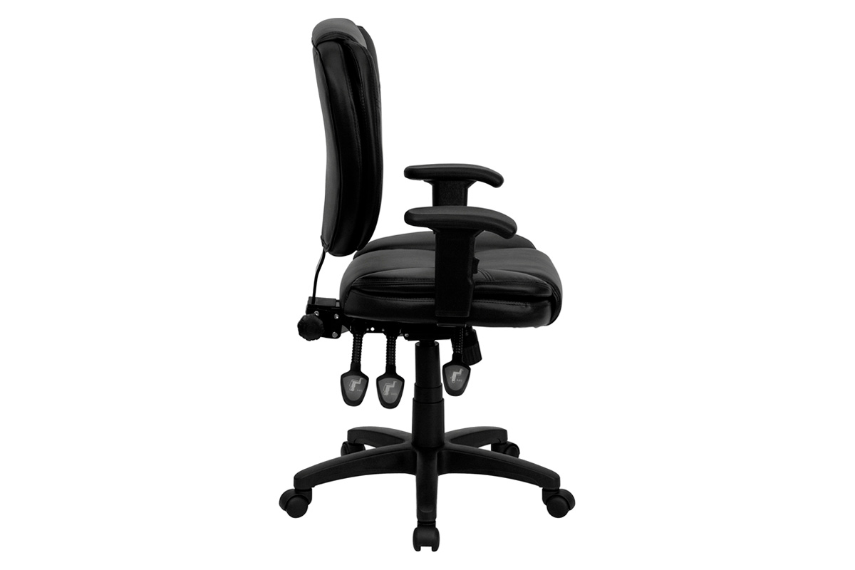 BLNK Caroline LeatherSoft Multifunction Swivel Ergonomic Task Office Chair with Pillow Top Cushioning - Black, with Arms