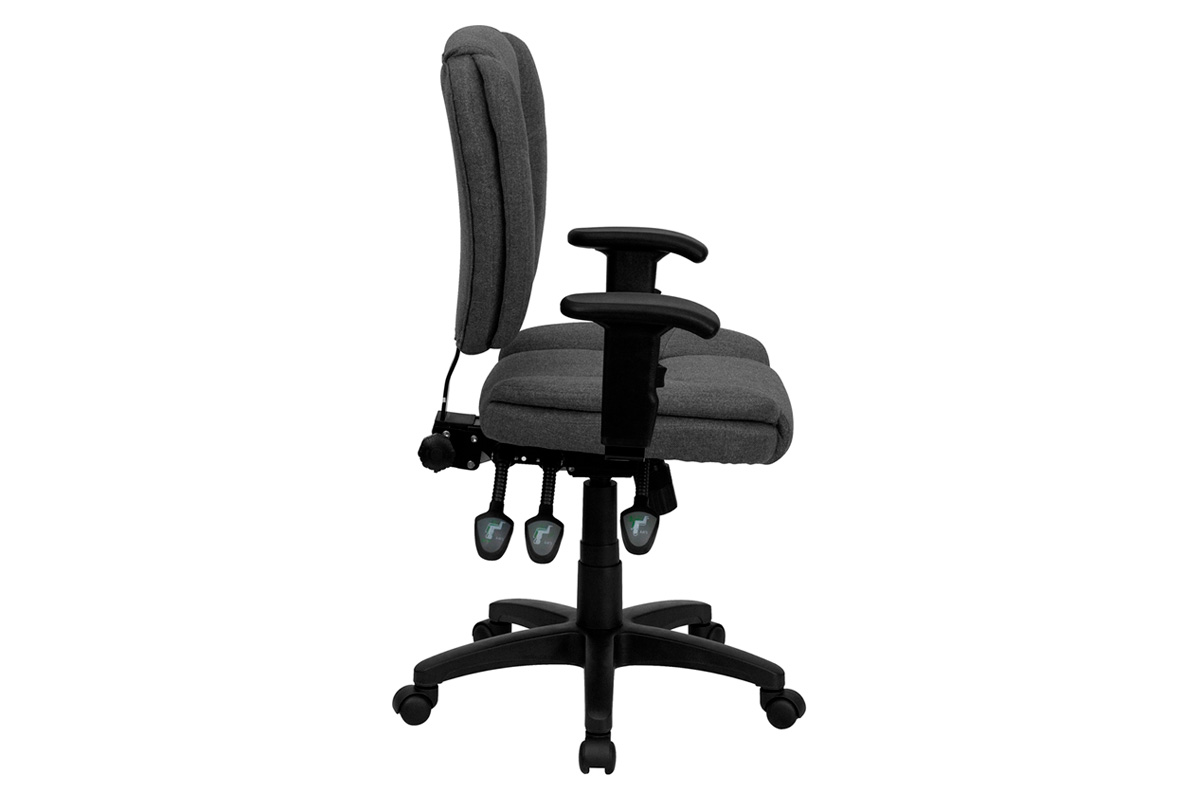 BLNK Caroline Fabric Multifunction Swivel Ergonomic Task Office Chair with Pillow Top Cushioning - Gray, with Arms