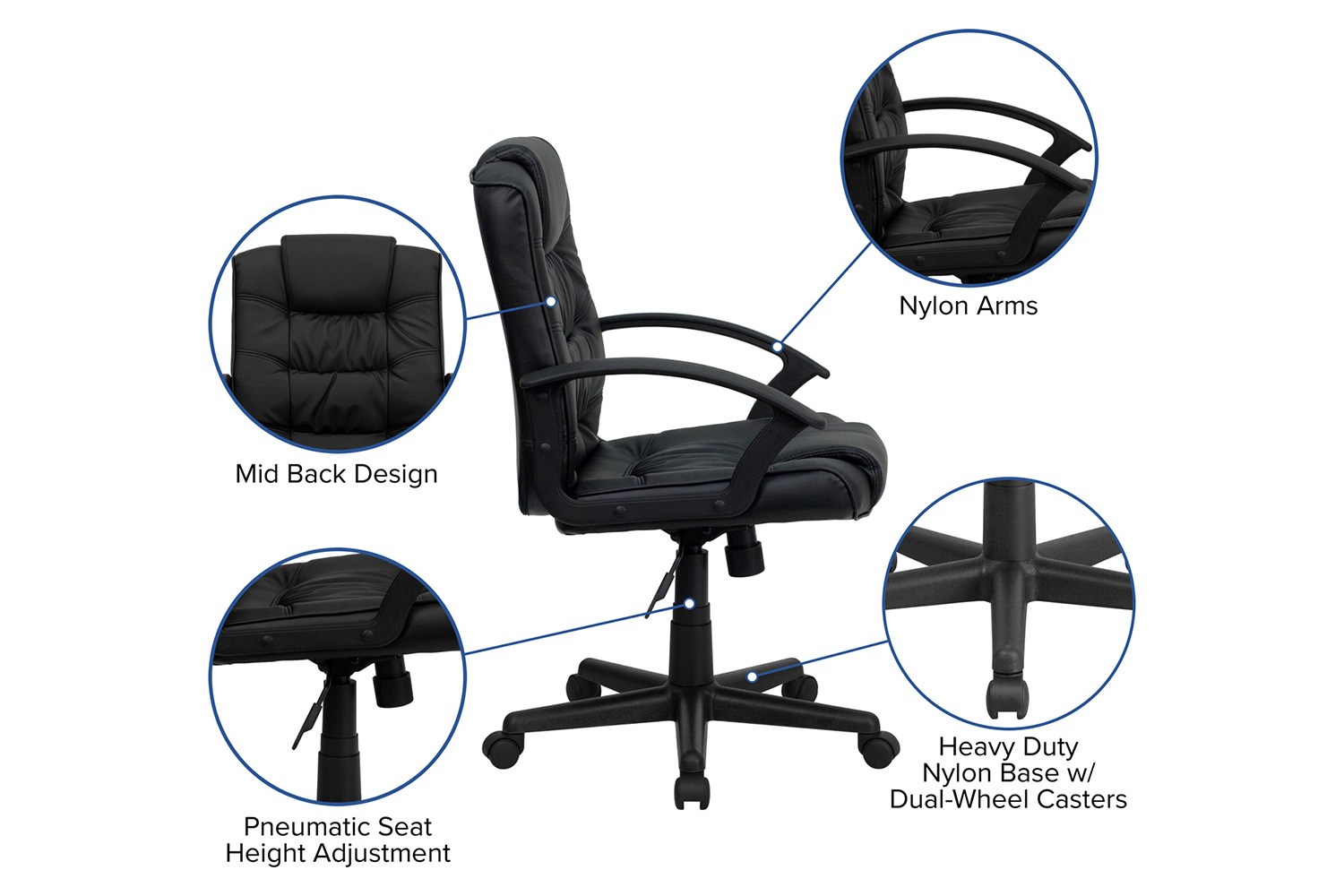 BLNK - Lindon LeatherSoft Mid-Back Swivel Task Office Chair with Arms