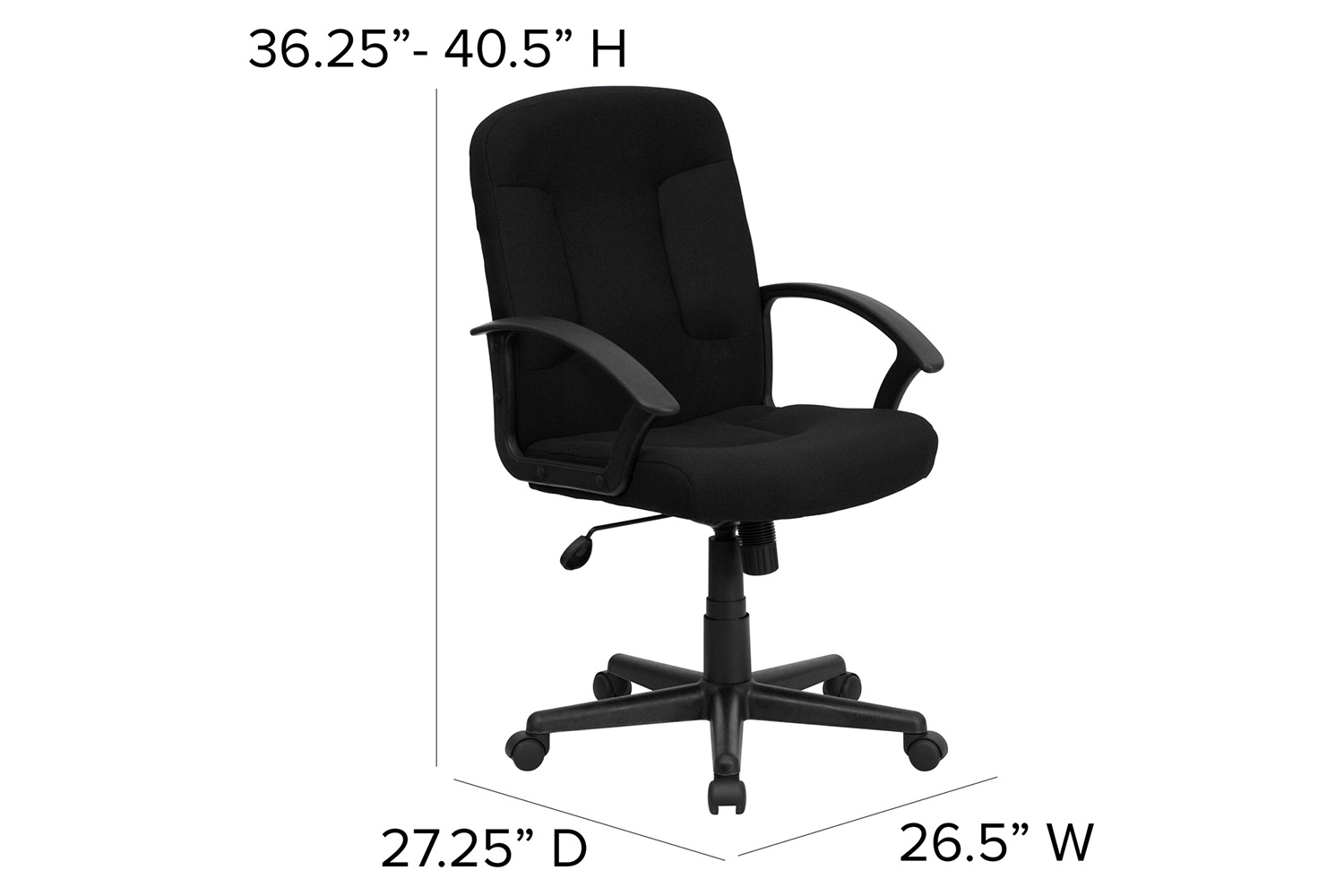 BLNK Garver Fabric Mid-Back Executive Swivel Office Chair with Nylon Arms - Black