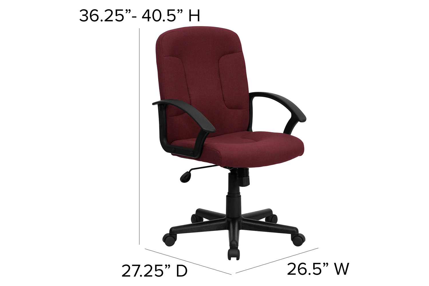 BLNK Garver Fabric Mid-Back Executive Swivel Office Chair with Nylon Arms - Burgundy