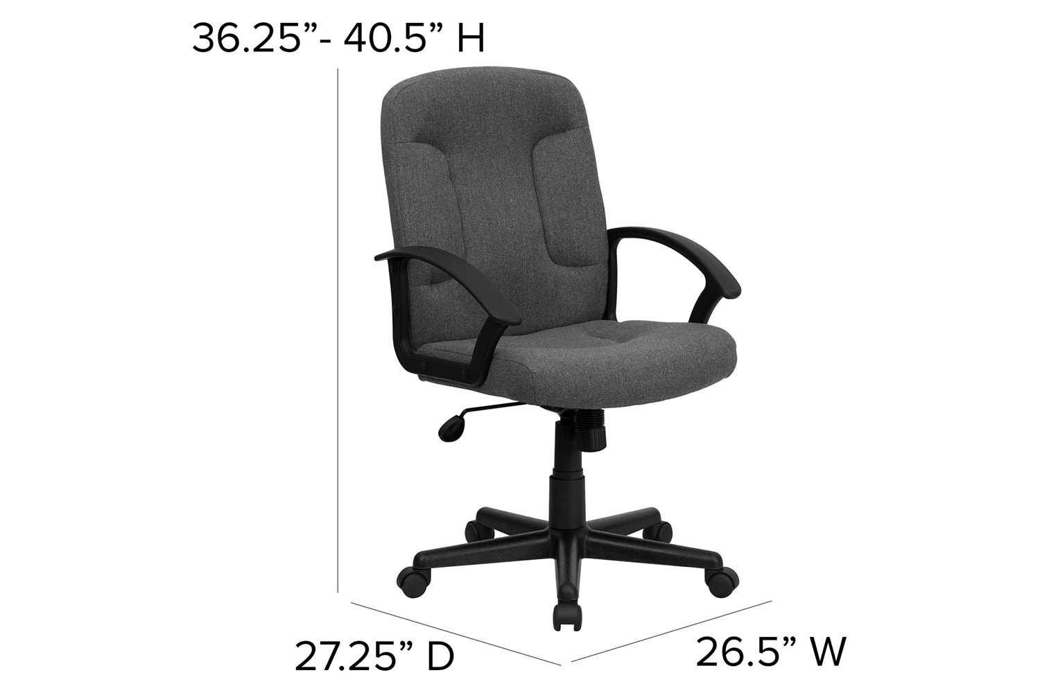 BLNK Garver Fabric Mid-Back Executive Swivel Office Chair with Nylon Arms - Gray