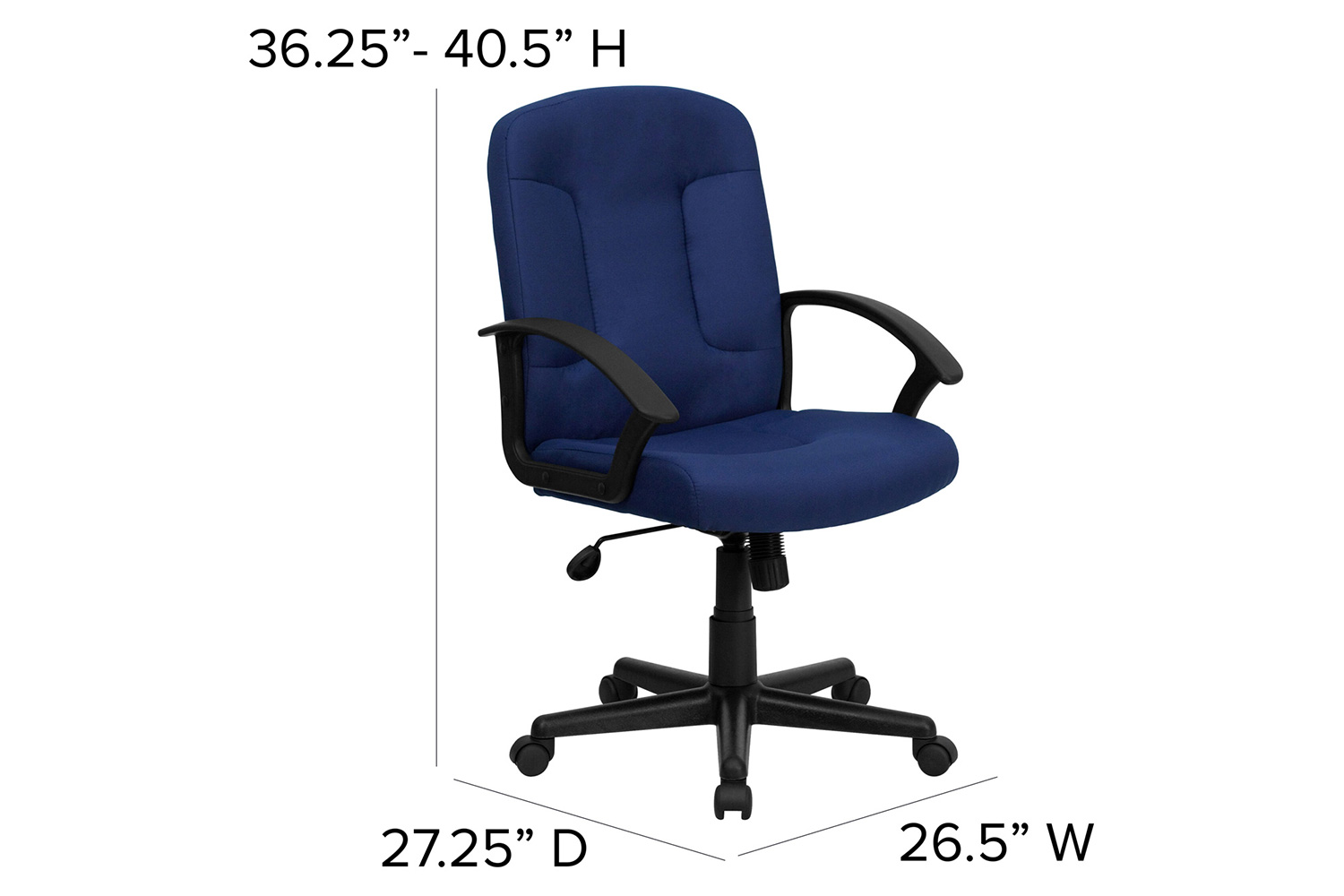 BLNK Garver Fabric Mid-Back Executive Swivel Office Chair with Nylon Arms - Navy