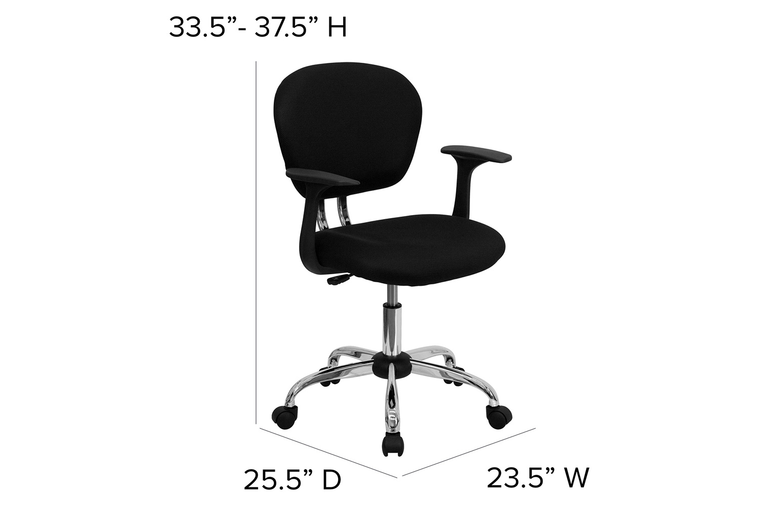 BLNK Beverly Mid-Back Mesh Padded Swivel Task Office Chair with Chrome Base - Black, with Arms