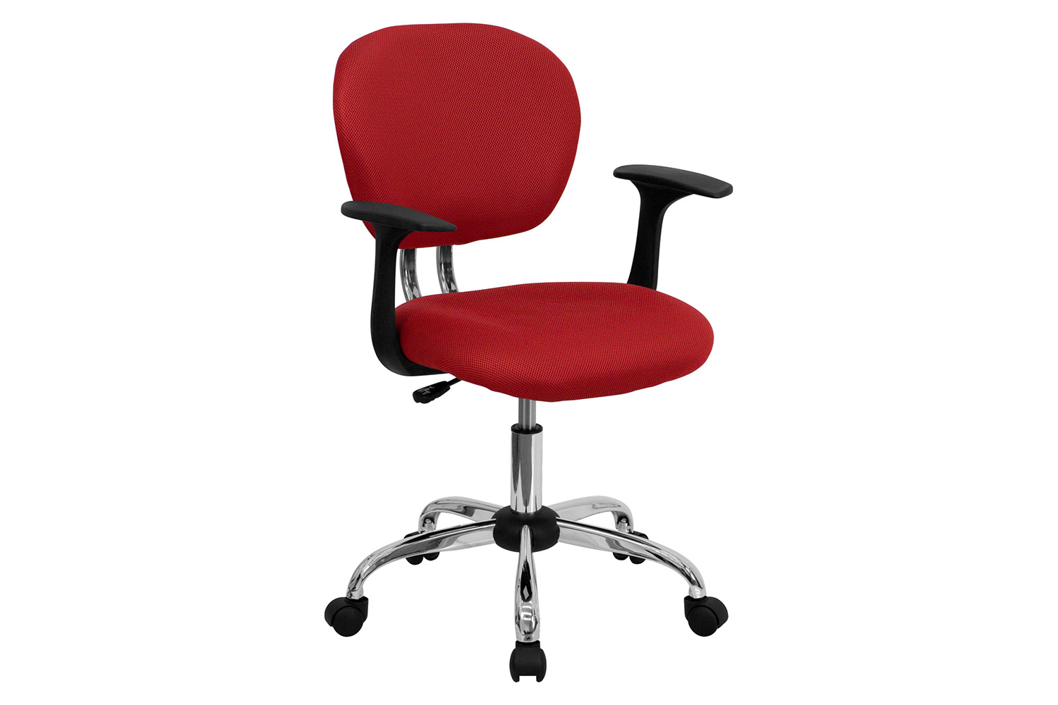 BLNK Beverly Mid-Back Mesh Padded Swivel Task Office Chair with Chrome Base - Red, with Arms