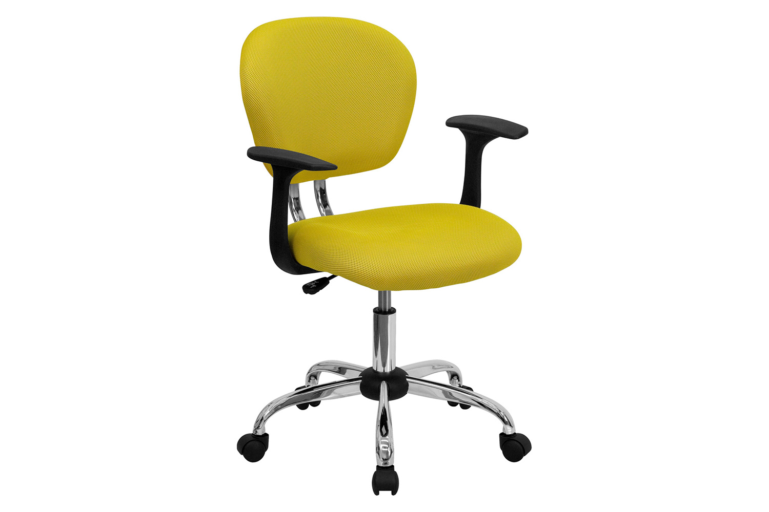 BLNK Beverly Mid-Back Mesh Padded Swivel Task Office Chair with Chrome Base - Yellow, with Arms