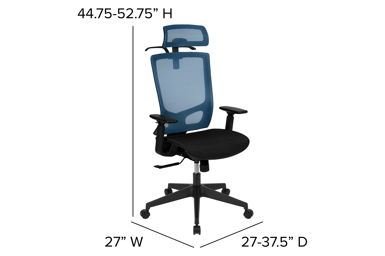 BLNK Layla Ergonomic Mesh Office Chair with Synchro-Tilt, Pivot Adjustable Headrest, Lumbar Support, Coat Hanger and Adjustable Arms - Blue/Black