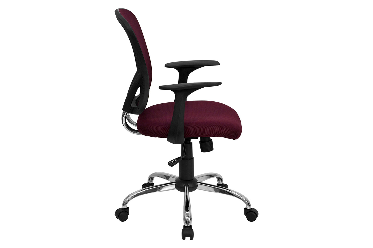 BLNK Alfred Mid-Back Mesh Swivel Task Office Chair with Chrome Base and Arms - Burgundy