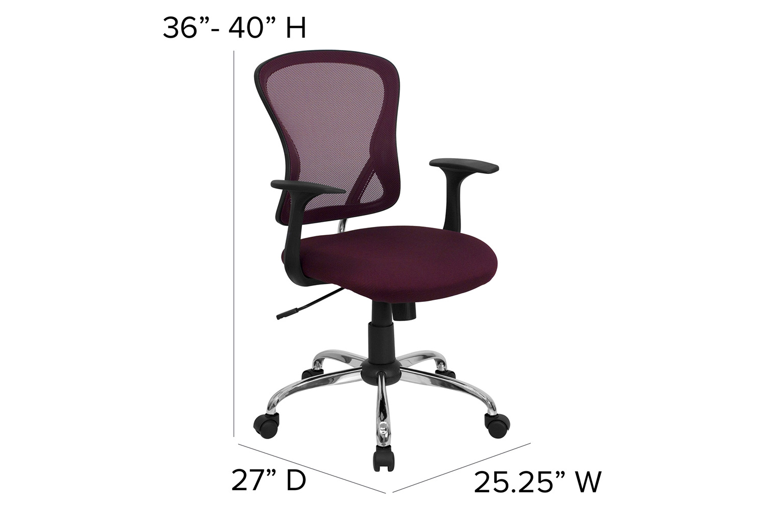 BLNK Alfred Mid-Back Mesh Swivel Task Office Chair with Chrome Base and Arms - Burgundy