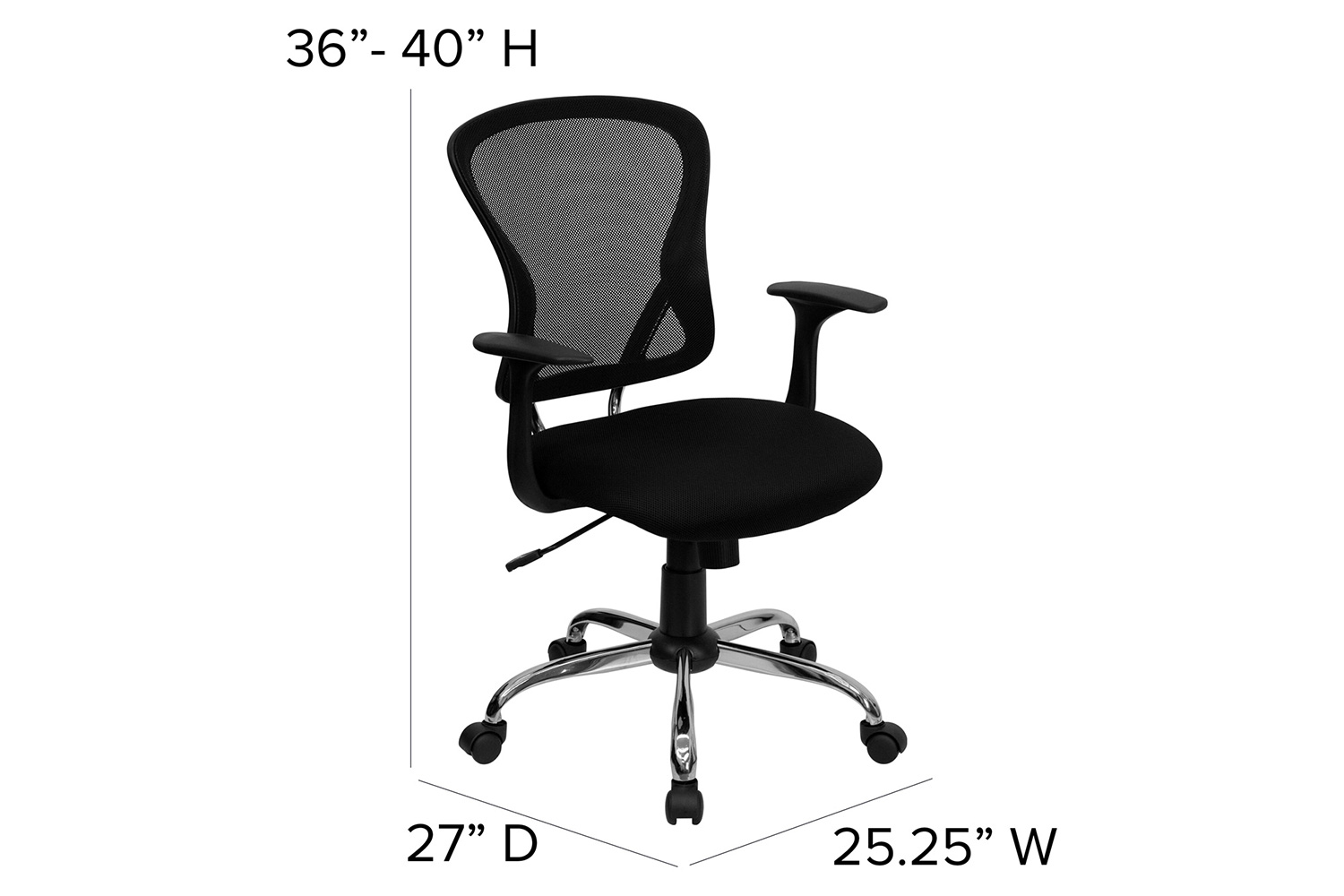 BLNK Alfred Mid-Back Mesh Swivel Task Office Chair with Chrome Base and Arms - Black