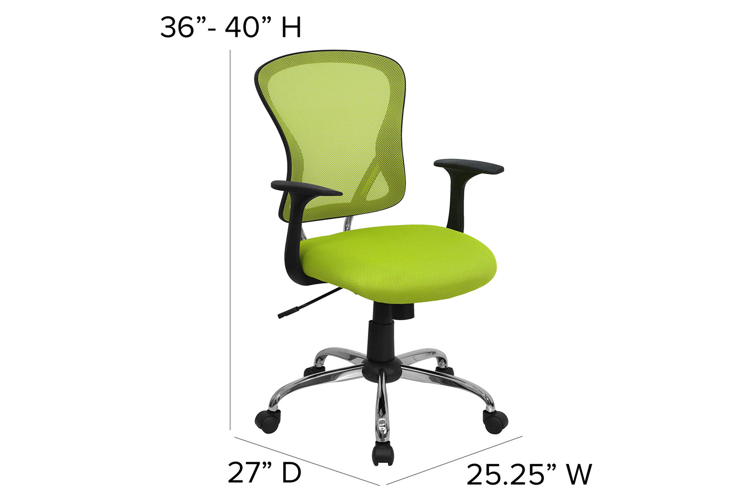 BLNK Alfred Mid-Back Mesh Swivel Task Office Chair with Chrome Base and Arms - Green