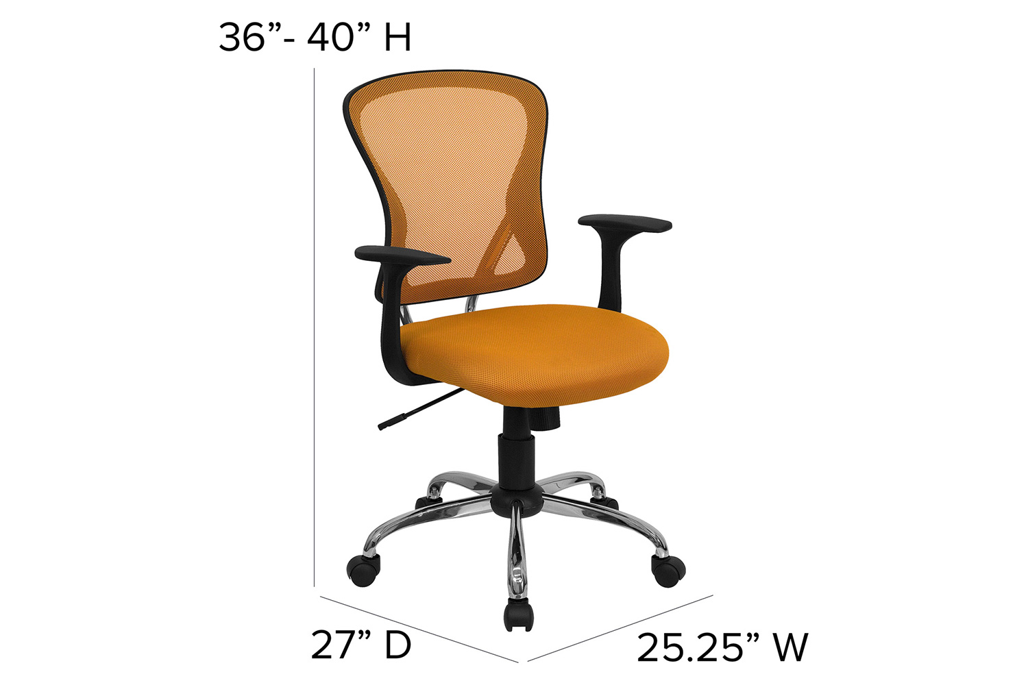 BLNK Alfred Mid-Back Mesh Swivel Task Office Chair with Chrome Base and Arms - Orange