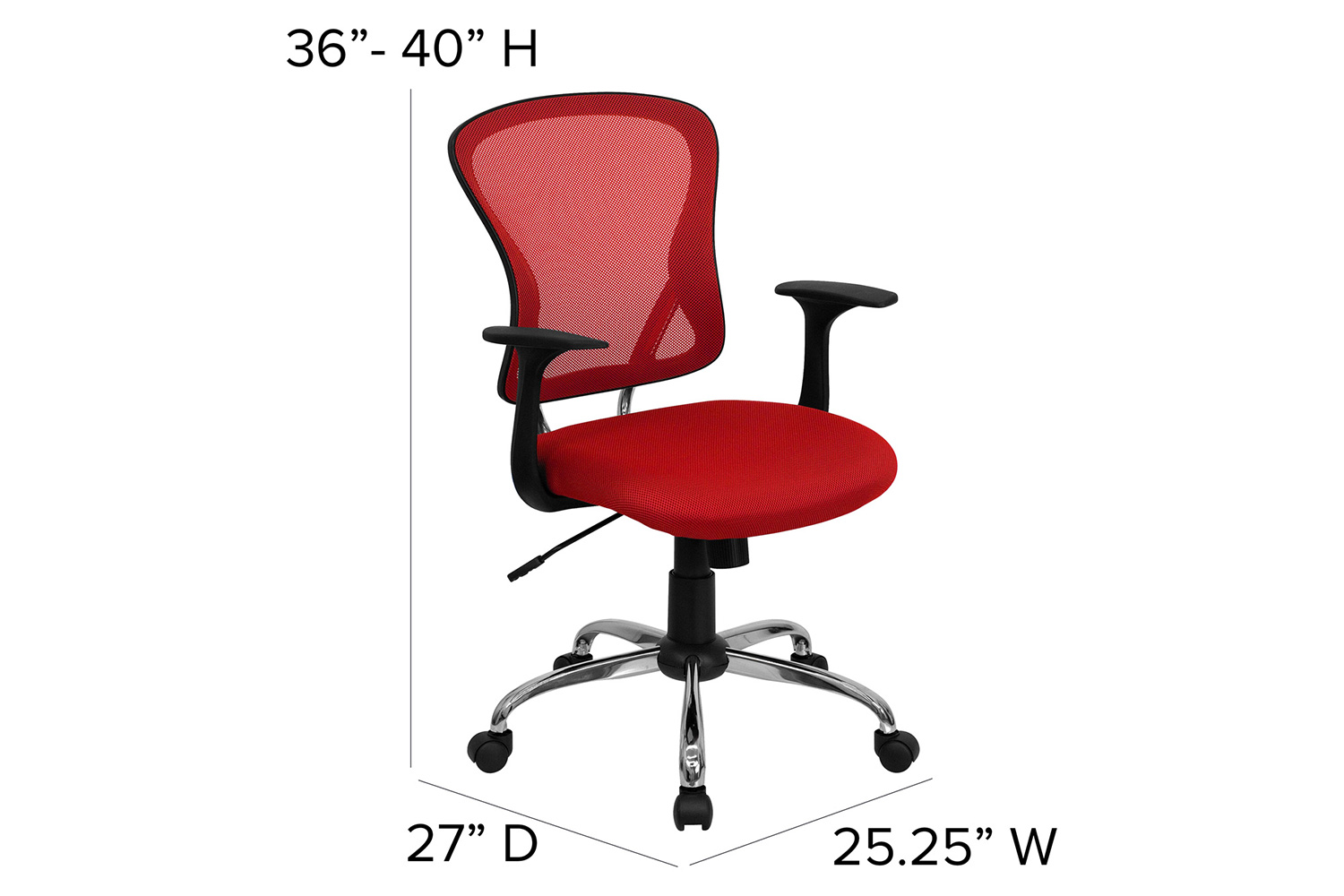 BLNK Alfred Mid-Back Mesh Swivel Task Office Chair with Chrome Base and Arms - Red