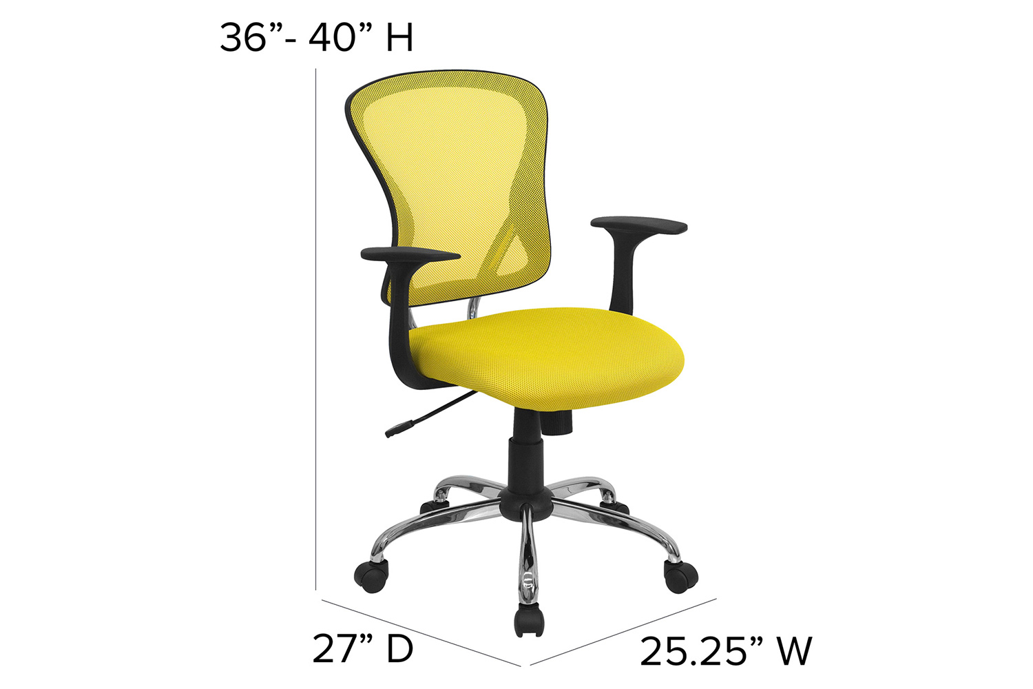 BLNK Alfred Mid-Back Mesh Swivel Task Office Chair with Chrome Base and Arms - Yellow