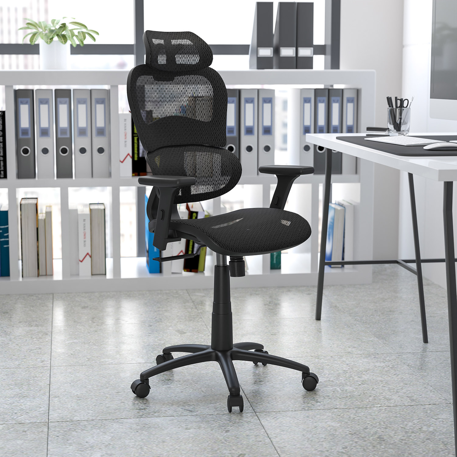 BLNK LO Ergonomic Mesh Office Chair with 2-to-1 Synchro-Tilt, Adjustable Headrest, Lumbar Support, and Adjustable Pivot Arms