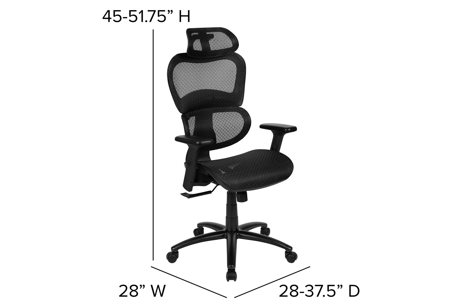 BLNK LO Ergonomic Mesh Office Chair with 2-to-1 Synchro-Tilt, Adjustable Headrest, Lumbar Support, and Adjustable Pivot Arms - Black