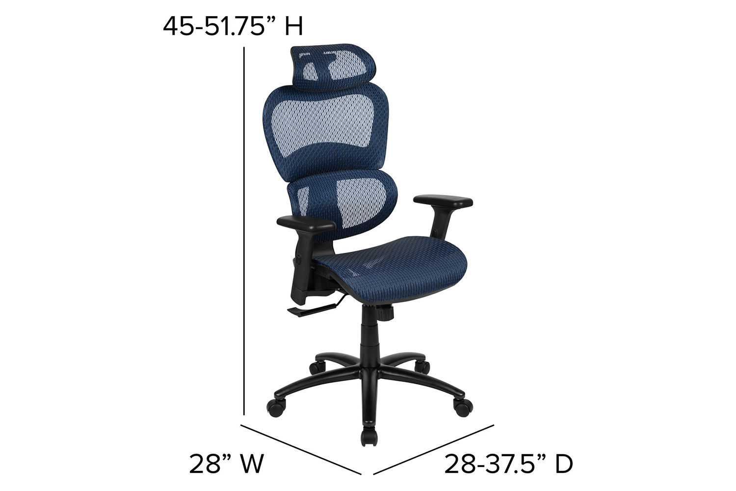 BLNK LO Ergonomic Mesh Office Chair with 2-to-1 Synchro-Tilt, Adjustable Headrest, Lumbar Support, and Adjustable Pivot Arms - Blue