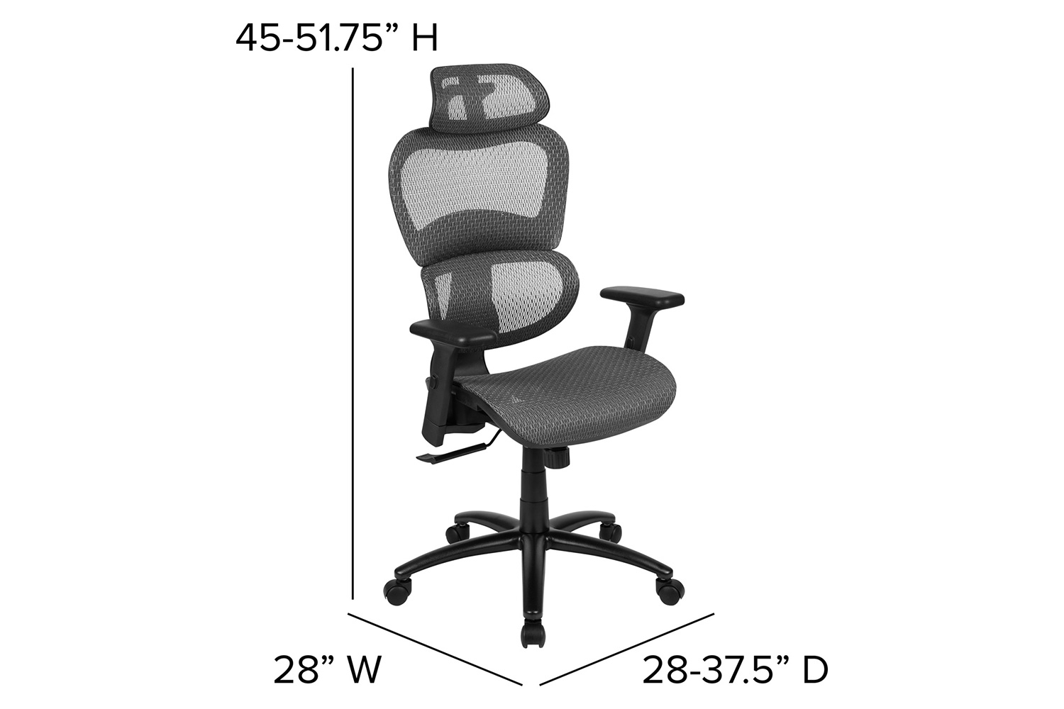 BLNK LO Ergonomic Mesh Office Chair with 2-to-1 Synchro-Tilt, Adjustable Headrest, Lumbar Support, and Adjustable Pivot Arms - Gray