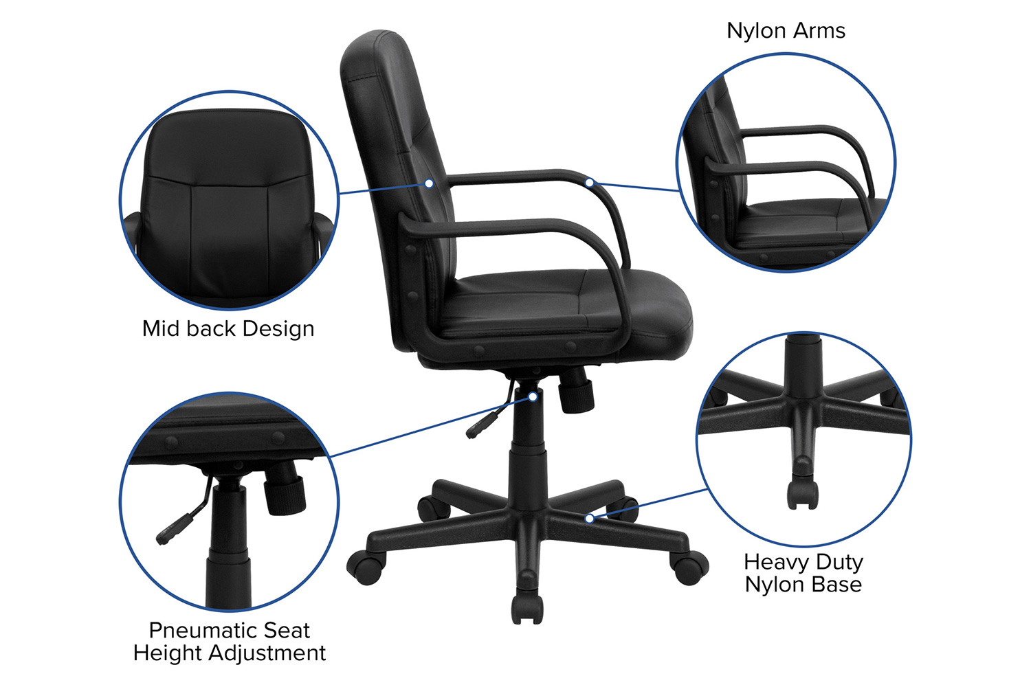 BLNK - Paulson Glove Vinyl Mid-Back Executive Swivel Office Chair with Arms