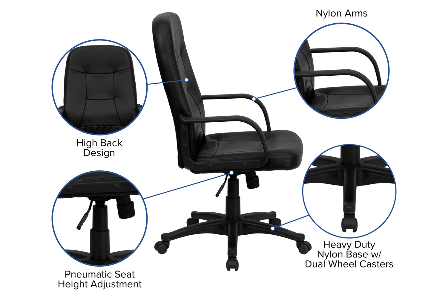 BLNK - Holly Glove Vinyl High-Back Executive Swivel Office Chair with Arms