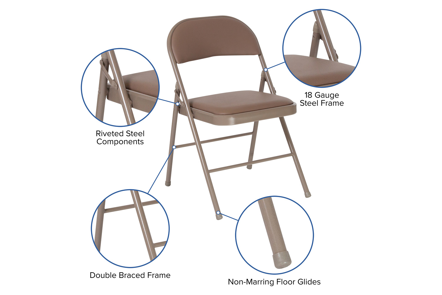 BLNK™ HERCULES Series Vinyl Double Braced Folding Chair - Beige