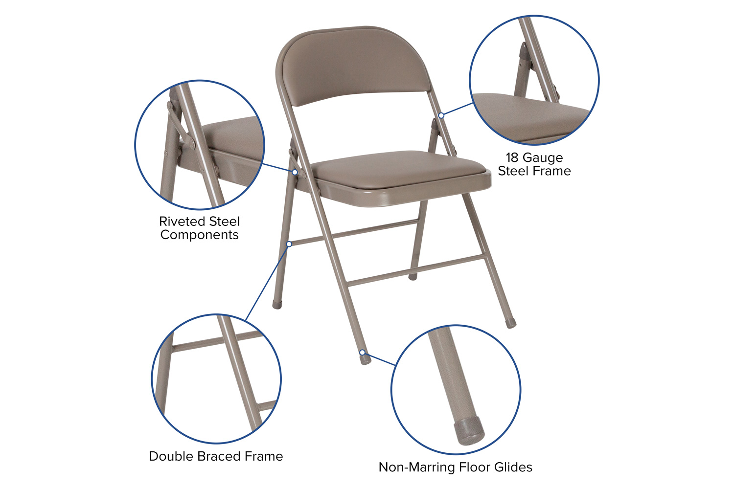 BLNK™ HERCULES Series Vinyl Double Braced Folding Chair - Gray