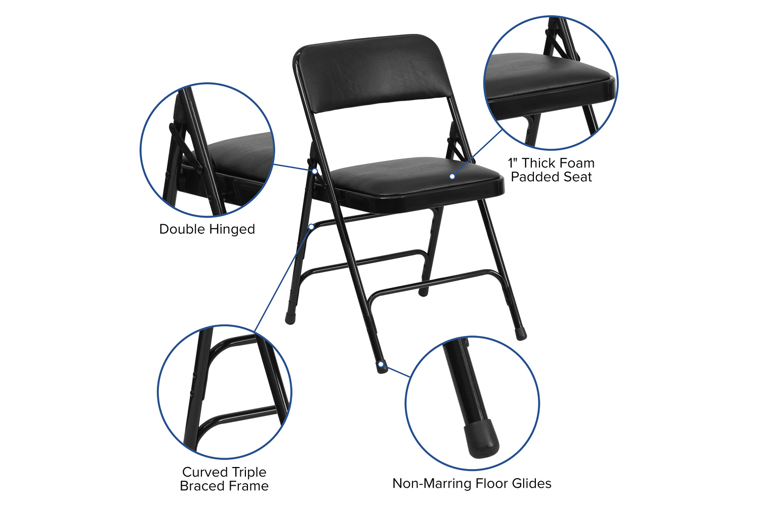 BLNK™ HERCULES Series Vinyl Curved Triple Braced and Double Hinged Metal Folding Chair - Black