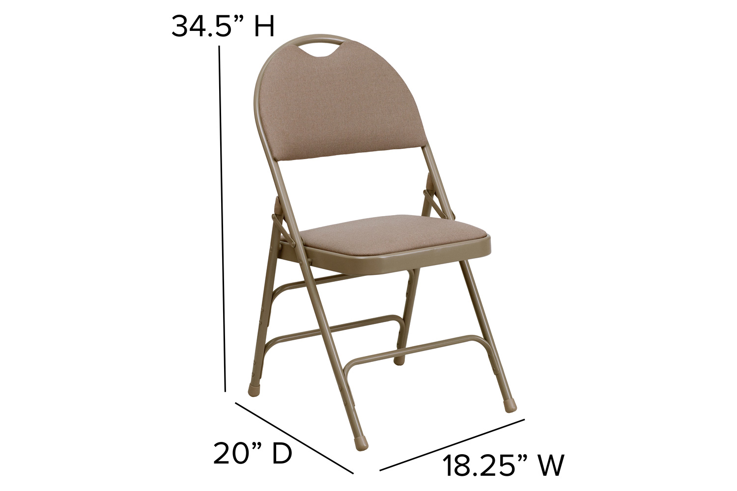 BLNK HERCULES Series Fabric Ultra-Premium Triple Braced Metal Folding Chair with Easy-Carry Handle - Beige