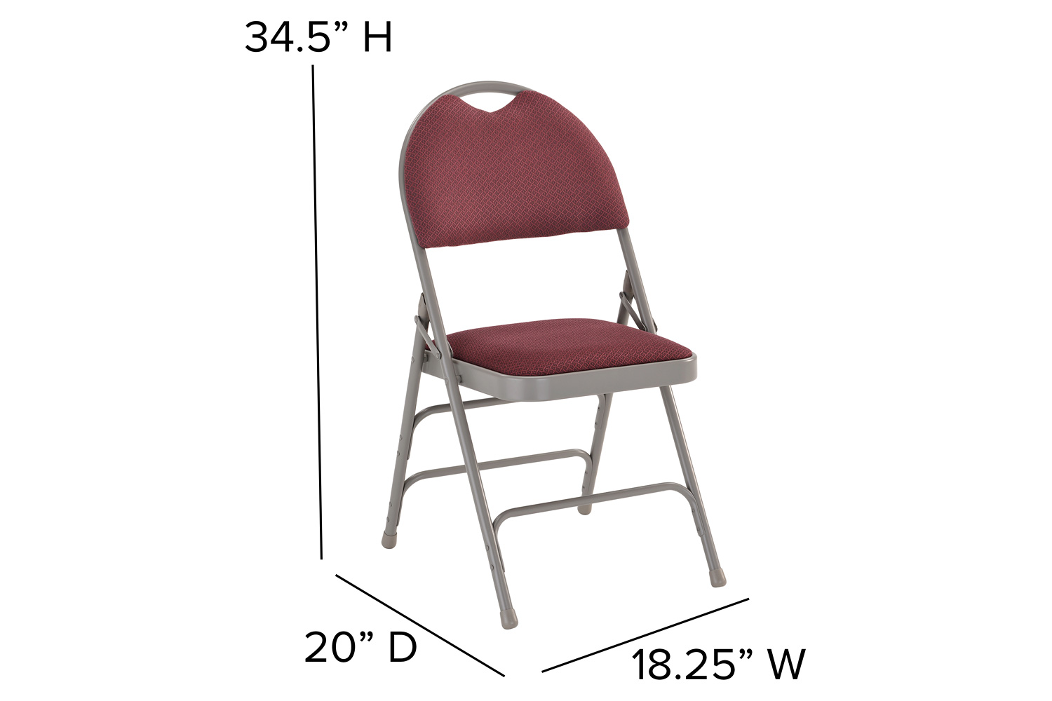 BLNK HERCULES Series Fabric Ultra-Premium Triple Braced Metal Folding Chair with Easy-Carry Handle - Burgundy