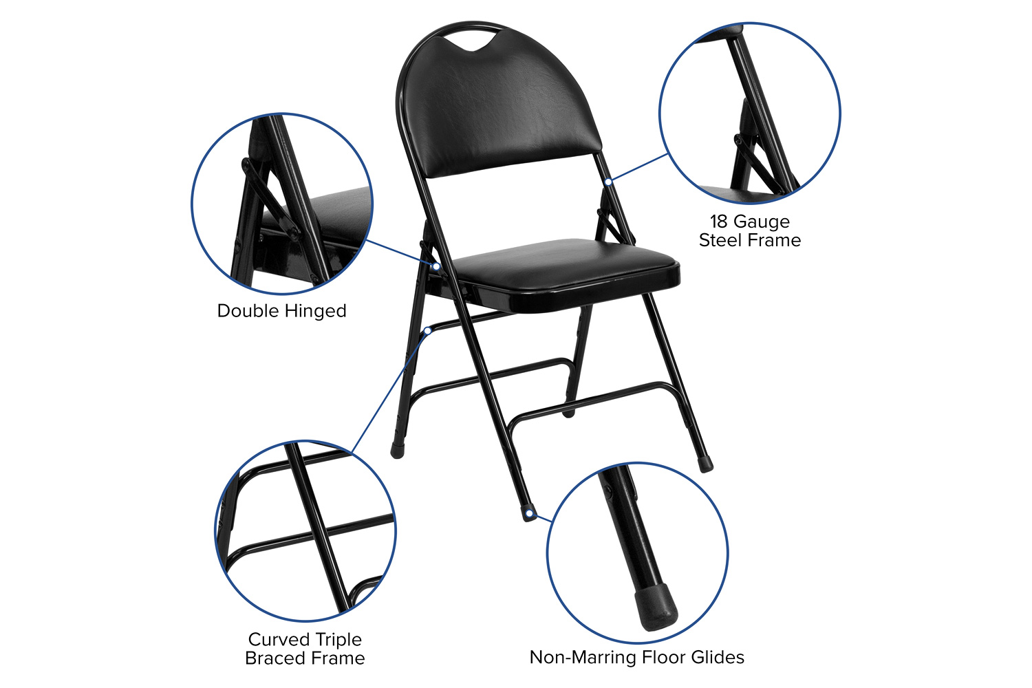 BLNK™ HERCULES Series Vinyl Ultra-Premium Triple Braced Metal Folding Chair with Easy-Carry Handle - Black