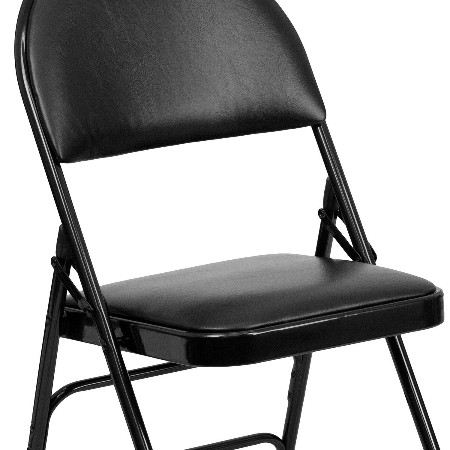 BLNK™ HERCULES Series Vinyl Ultra-Premium Triple Braced Metal Folding Chair with Easy-Carry Handle - Black