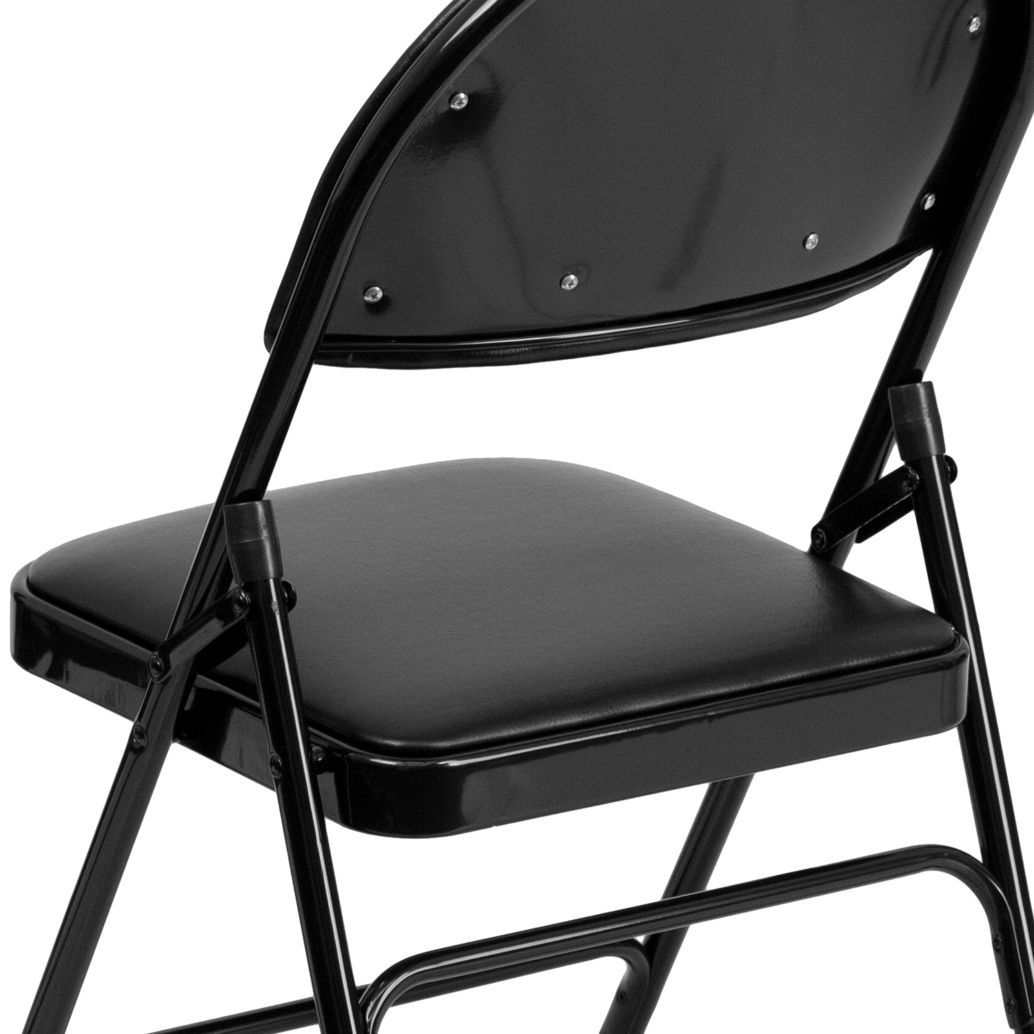 BLNK™ HERCULES Series Vinyl Ultra-Premium Triple Braced Metal Folding Chair with Easy-Carry Handle - Black