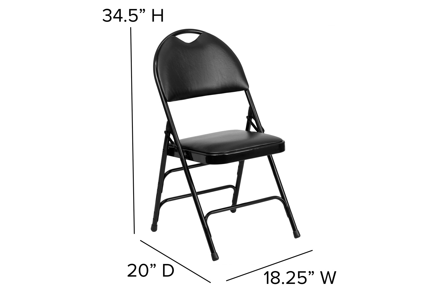 BLNK™ HERCULES Series Vinyl Ultra-Premium Triple Braced Metal Folding Chair with Easy-Carry Handle - Black