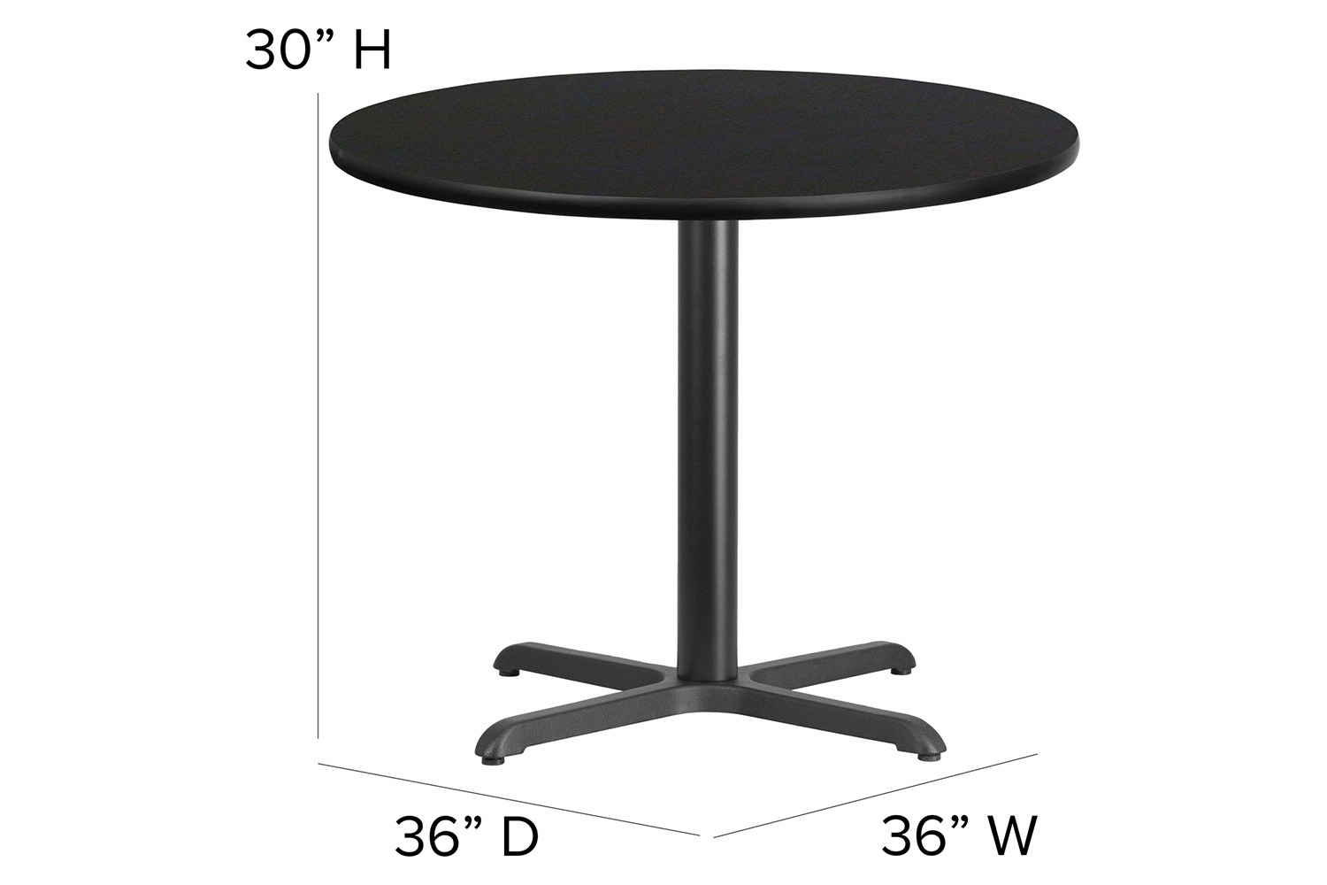 BLNK Carlton Round Black Laminate Table Set with X-Base and 4 Ladder Back Metal Chairs with Vinyl Seat - Black