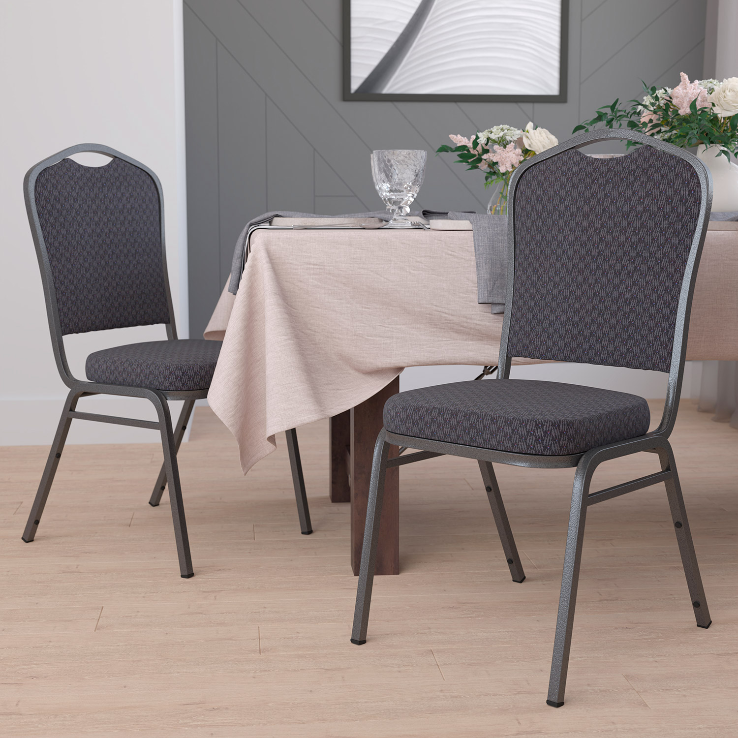 BLNK HERCULES Series Fabric Crown Back Stacking Banquet Chair with Silver Vein Frame