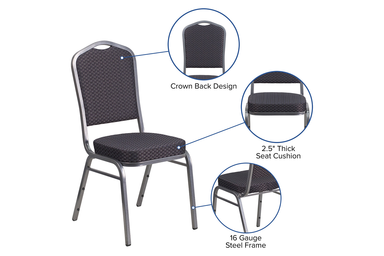 BLNK™ HERCULES Series Fabric Crown Back Stacking Banquet Chair with Silver Vein Frame - Black Patterned