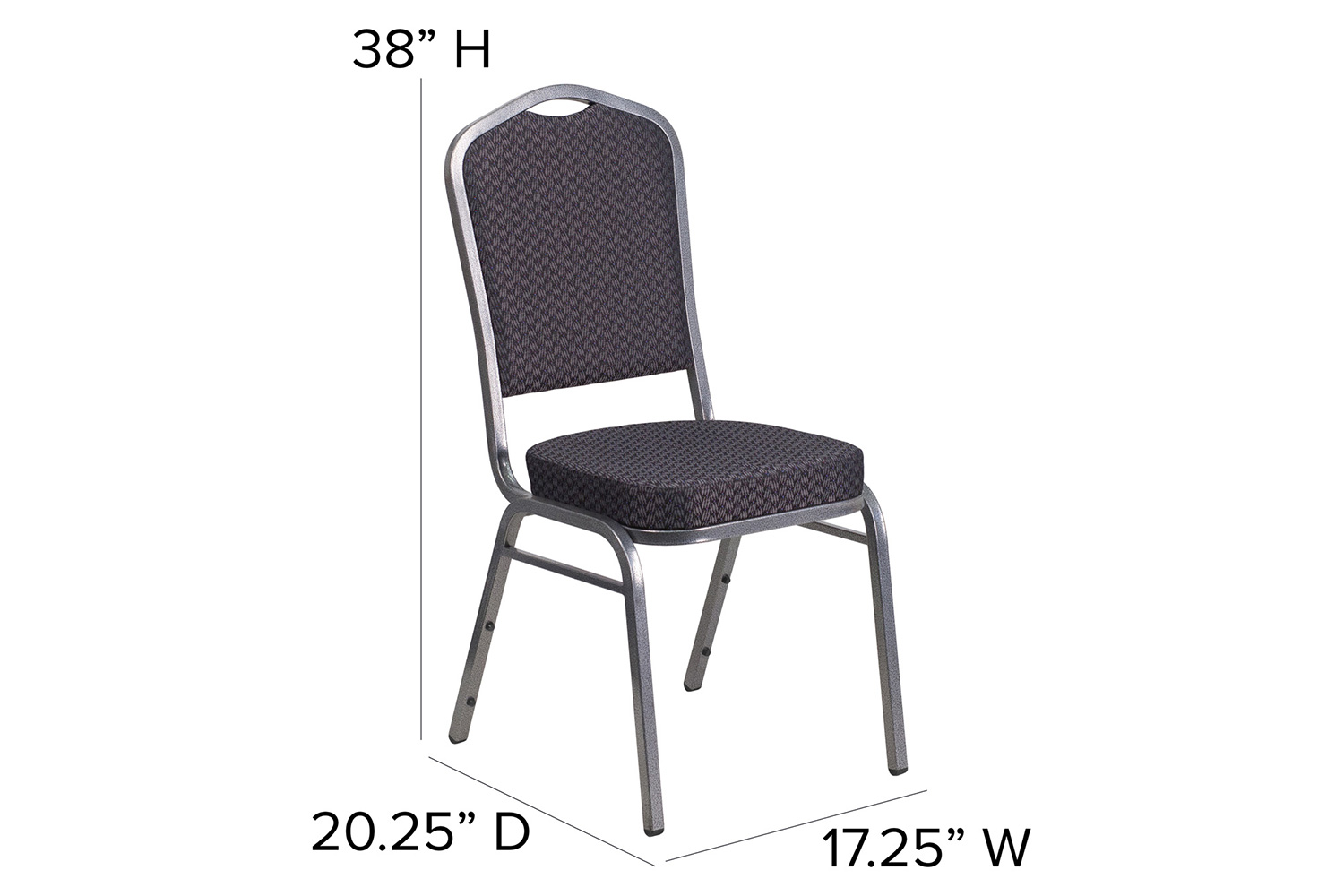 BLNK™ HERCULES Series Fabric Crown Back Stacking Banquet Chair with Silver Vein Frame - Black Patterned