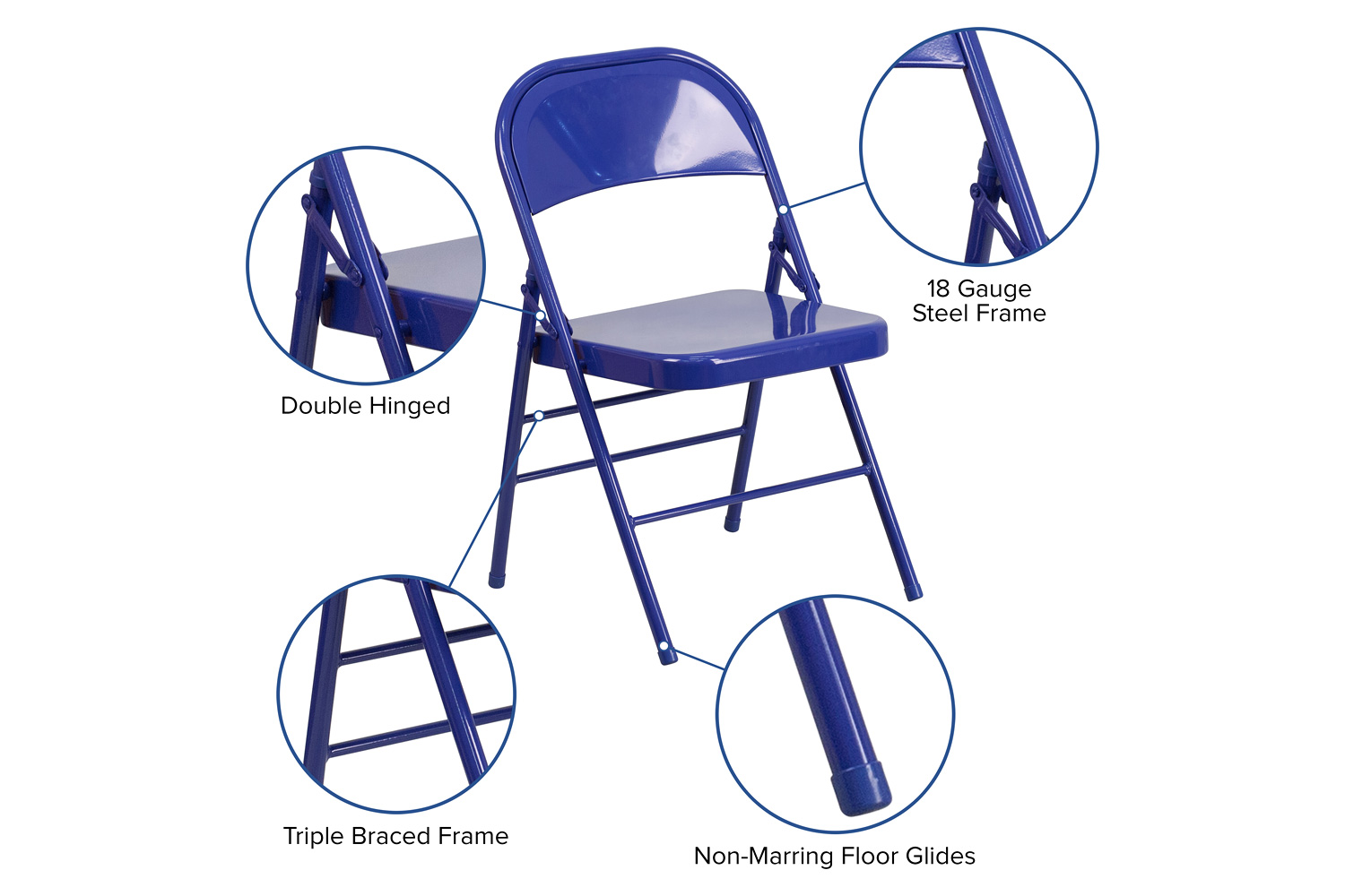 BLNK HERCULES COLORBURST Series Metal Triple Braced and Double Hinged Folding Chair - Cobalt Blue