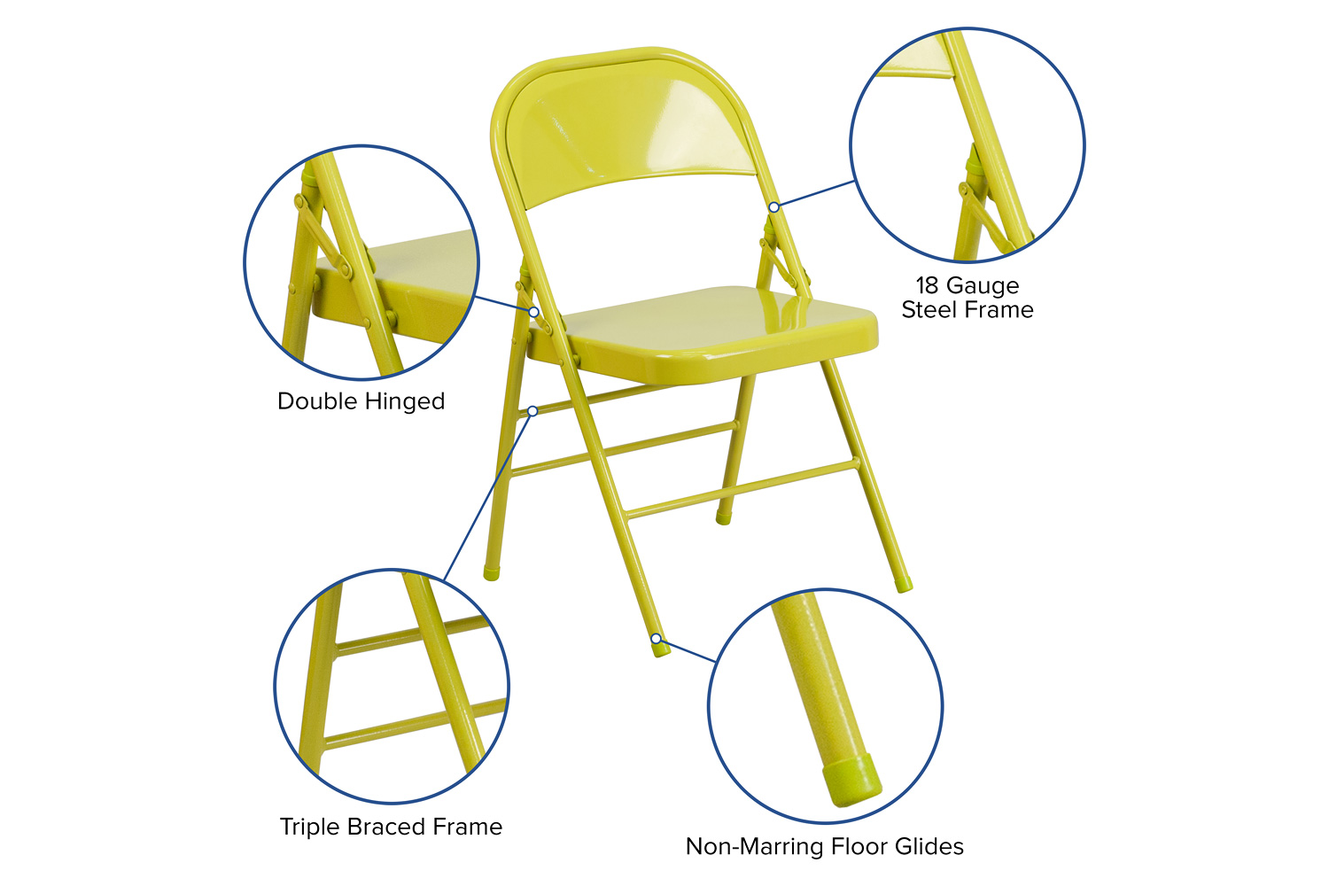 BLNK HERCULES COLORBURST Series Metal Triple Braced and Double Hinged Folding Chair - Twisted Citron