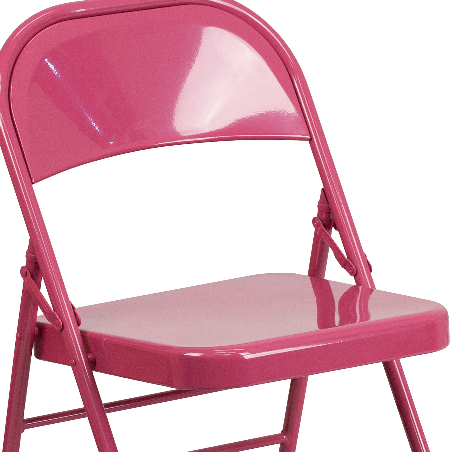 BLNK HERCULES COLORBURST Series Metal Triple Braced and Double Hinged Folding Chair - Shockingly Fuchsia