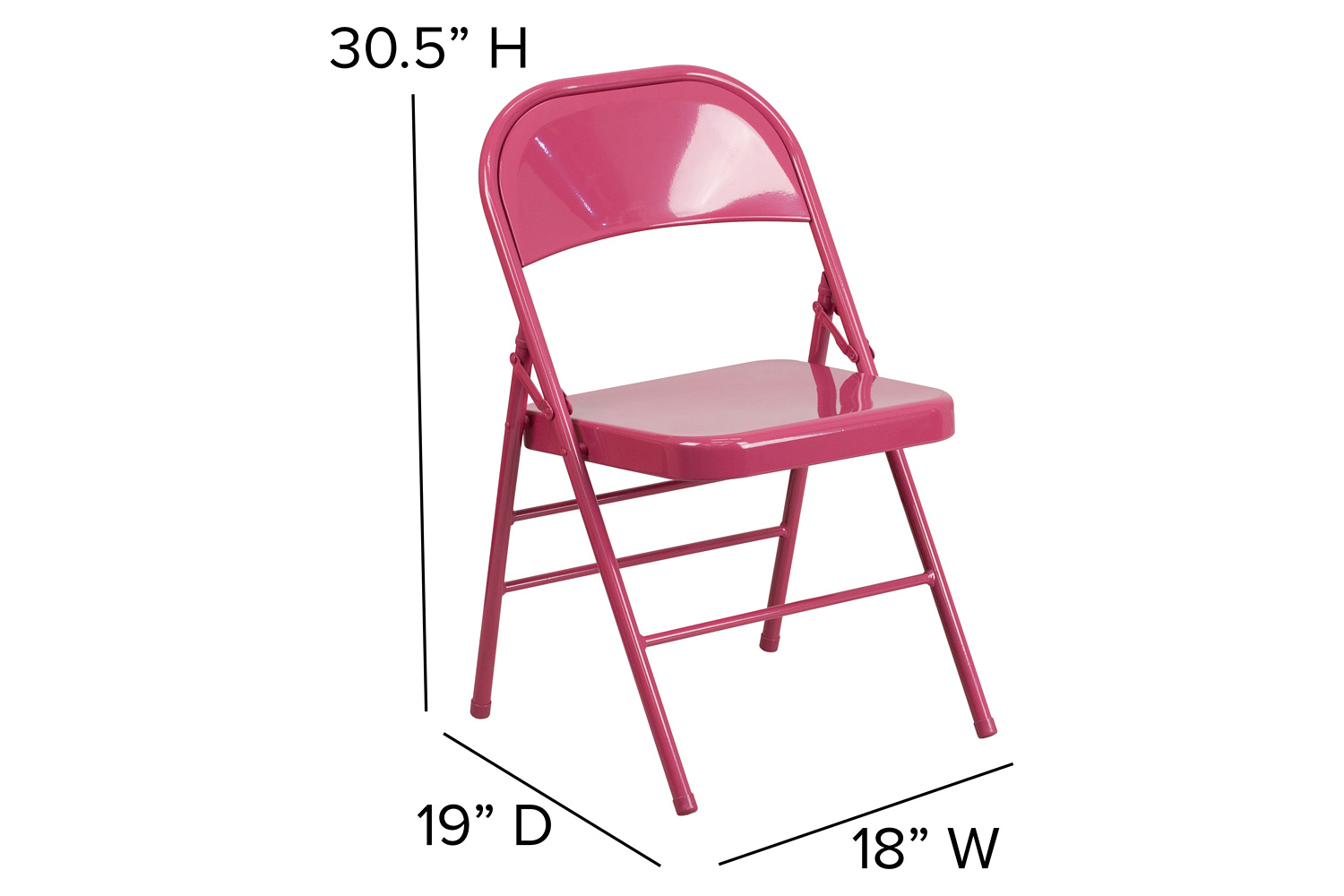 BLNK HERCULES COLORBURST Series Metal Triple Braced and Double Hinged Folding Chair - Shockingly Fuchsia